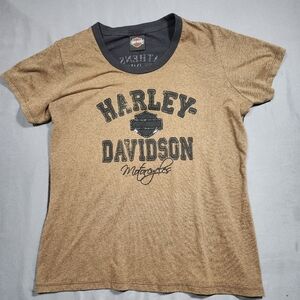 Harley Davidson Shirt Athens Ohio Women's Medium Bling Logo Made In USA Blk Brwn